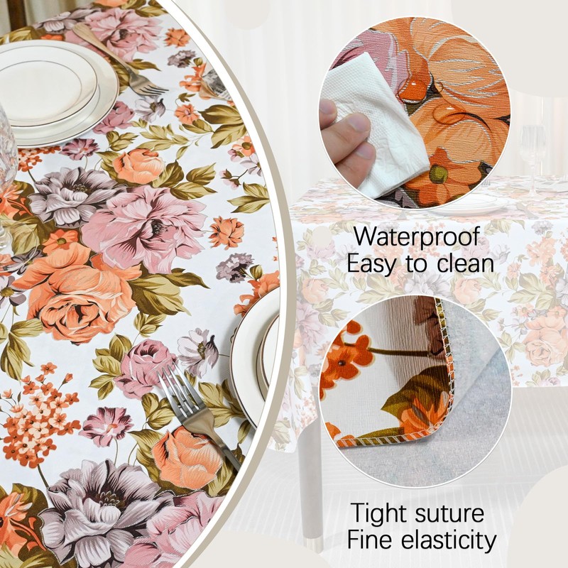 Xirggur Mantel rectangular de vinilo con flores, mantel con respaldo