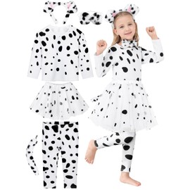 FancyFun 100 Days of School Dalmatians Costume Kids, Girl Cotton Costume Dalmatians Dog Outfit Set T-Shirt Tutu Leggings