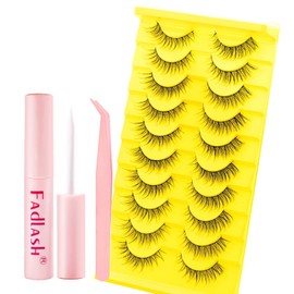 Fadlash Half Eyelashes Kit,Cat Eye Eyelashes,Natural Wispy Half Lashes,Anime Styles with Lash Glue & Tweezers DIY at Home (BYY04)