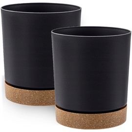 PECZEKO Matte Flower Pot, Plastic Planter, Decorative Pot for Large and Small Plants, Set of 2 Flower Pot, Herb Pot (2 Pack) Anthracite, Diameter 13 cm