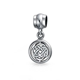 Round Disc Celtic Infinity Love Knot Dangle Bead Charm For Women Teen Oxidized .925 Sterling Silver Fits European Bracelet