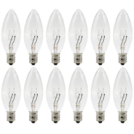 Creative Hobbies® Replacement Light Bulbs for Electric Candle Lamps, Window Candles, & Chandeliers - 7 Watt Candelabra (E12), Clear Incandescent, Steady Burning, 120v 7w Bulb - Pack of 12