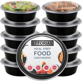 Efforias Round Plastic Meal Prep Containers (10 Pack, 24oz) - Reusable BPA Free Food Containers with Airtight Lids - Microwavable, Freezer and Dishwasher Safe