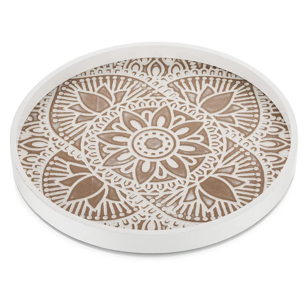 Hanobe Round Wood Decorative Tray: Rustic Coffee Table Tray Farmhouse