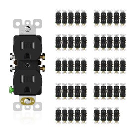 ELEGRP 15 Amp 125V Duplex Receptacle Outlets, Standard Electrical Wall Outlet, TR Tamper Resistant, 2 Pole 3 Wire, Self-Grounding, Residential Grade, UL Listed, Matte Black, 50 Pack