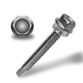 HXJDAM 60 pieces trapezoidal sheet metal screws, self-tapping screws, M5.5 x 50 mm, 410 stainless steel self-tapping screws, hexagonal screws drilling screws, stainless steel metal roof screws