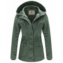 WenVen Women's Military Style Coat Fall Light Hooded Lined Jacket (Green, XXL)