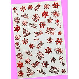 Merry Christmas Happy New Year Stars Snowflake Reindeer Tree 3D Nail Art Sticker A050 Red for Nails Design Nail Art Stickers Decals Supplies Manicure Tips Sticker Colorful for Nail Decorations