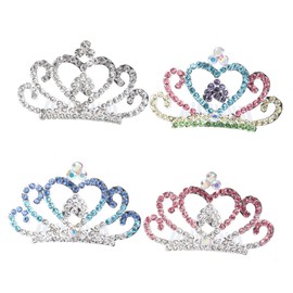 MERRYHAPY Elegant Princess Crown Hair Clip 4pcs Rhinestone Studded Headdress Boys and Girls Perform Headwear Silver White Pink Blue Colorful Crown Shaped Hair Comb