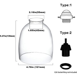 4 Pack Clear Glass Shades, Replacement Glass Globes for Ceiling Fan Light Fixtures, 2-1/8" Fitter, 4.76 inch Diameter, High Transmittance Lampshade for Chandelier, Pendant Light, Wall Sconces Series