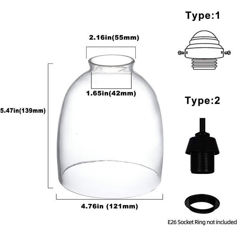 4 Pack Clear Glass Shades, Replacement Glass Globes for Ceiling
