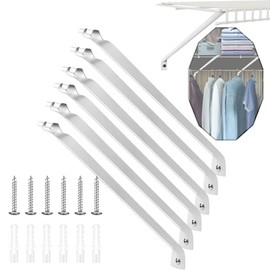 12 Inch Wire Shelf Brackets, White Wire Shelf Support Bracket, Wire Shelving Closet Shelf Brackets, Hidden Wall Shelves Bracket with Anchors and Pins(6pcs)