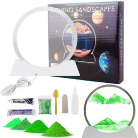 Moving Sand Art Picture in Motion DIY Kit, Round Glass 3D Deep Sea Sandscapes with Display Flowing Sand Frame for Relaxing Desktop Home Office Work Décor, Making kit for kids adults(Green,12inch)