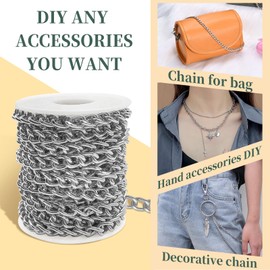 33 Ft Aluminium Curb Cuban Chains, Gold/Silver Plated Twisted Cable Link Chain with Spool for Bracelet Necklace Jewelry Making DIY Crafts (Silver)