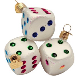 Bunco Dice Ornaments Set of 3 Two Inch Casino Dice Ornaments - Glass Dice Ornament for Bunco Parties