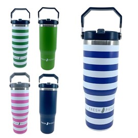 Fresh Pickle TUMBLER BLUE STRIPE 30 OZ Tumbler With Top Handle and Flip Straw,Insulated Water Bottle for Tennis, Pickleball, camping, No Sweat, Insulated, Pickleball gift, tennis gift