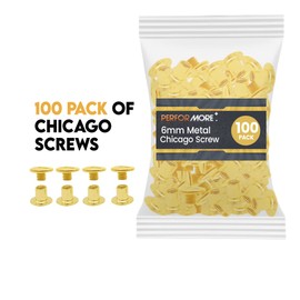 Performore 100 Pack of Chicago Screw Post Binding Screws, 6mm Brass Plated Metal Screw Posts for Scrapbooking, Photo Albums, Binding Leather Repair