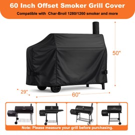 60" Offset Smoker Grill Cover for Char-Broil 1280/1260, Brinkmann, Weber