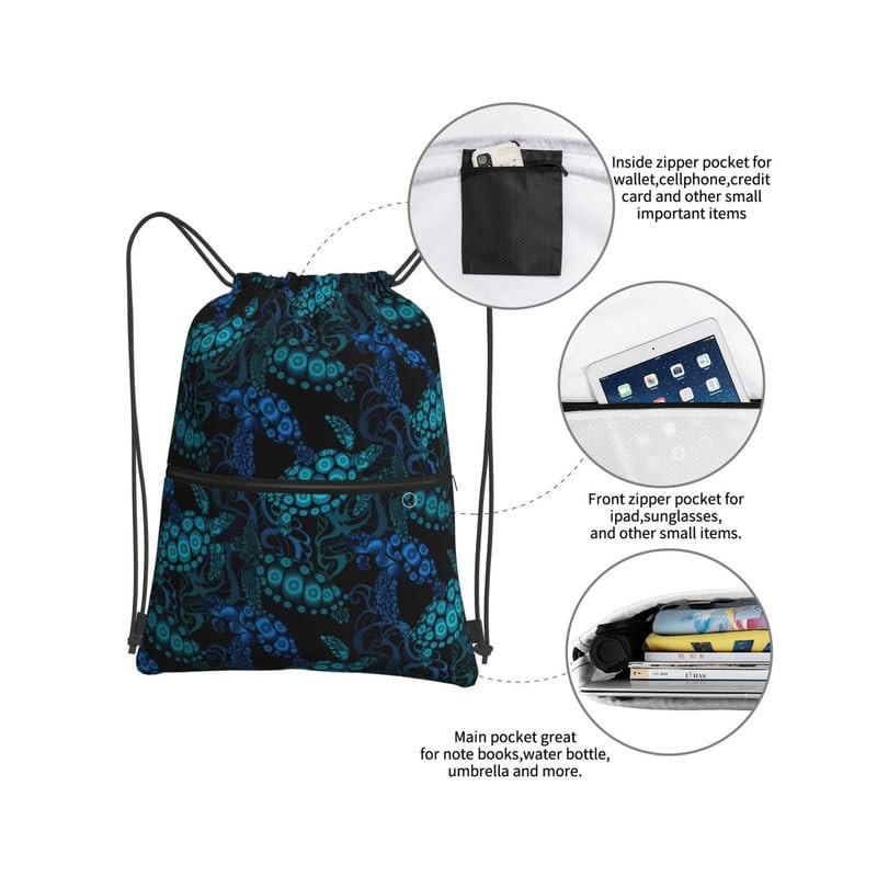Dark Blue Sea Turtle Drawstring Bags Drawstring Gym Bag Waterproof