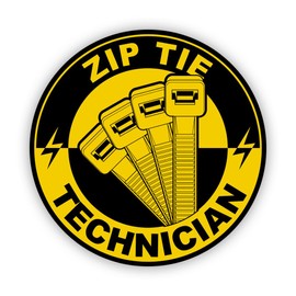 Yellow Zip Tie Technician Sticker Decal - Self Adhesive Vinyl - Weatherproof - Made in USA - ziptie JDM Certified tech - 4" x 4"
