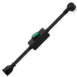 (1.5Feet) Heavy Duty SJTW 12AWG Outdoor Waterproof Extension Switch Cord, in-Line On/Off Switch Extension Cord, IP57 Waterproof,Max.20A 125V 4-in-1 T-Blade Female.Black