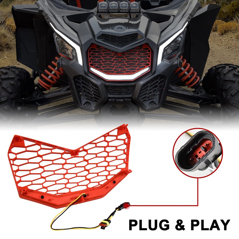 SAUTVS Front Red Grille with LED Light for Maverick X3,