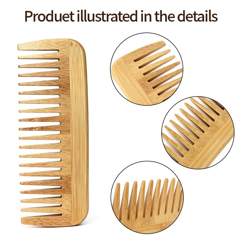 2pcs Bamboo Hair Comb Set, Natural Bamboo Wood Tail Combs