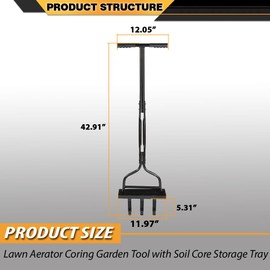 CNNELL 37.6”Lawn Aerator Coring Garden Tool with Soil Core Storage Tray Grass Aerator Tools Manual Yard Care Plug Aerator Dethatching Soil Revives Lawn Health, with Clean Tool