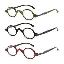 Calabria R314/R501S Vintage Metal Reading Glasses +5.00 Black/Olive/Red 3 Pack Men Women Designer Professor Round Readers