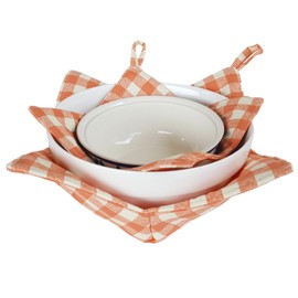 CUSHYSTORE 2X Bowl Cozy Canvas Holders Heat and Cold Resistant Anti-Scalding Protector Plaid Tartan (7.5" & 8.5", Orange Plaid)