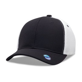 [2 Pack] Hybrid Stretch-Fitted Trucker Cap, Baseball Cap with Air Mesh Black/White S/M