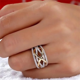 925 Sterling Silver Shiny Full Diamond Gemstone Ring 18K Gold Cross Cubic Zirconia Promise Rings CZ Multi Row Diamond Cocktail Rings Eternity Engagement Wedding Band Ring for Women A.15 (US Code 6)