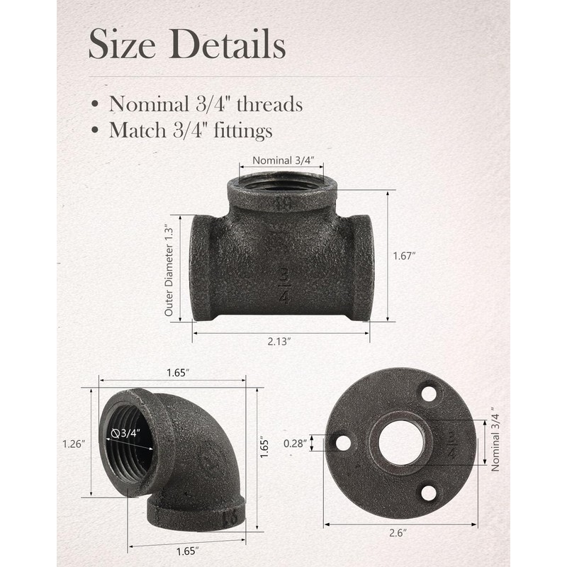 Niubid 30 Pack 3/4 Inch Cast Iron Pipe Fittings (10