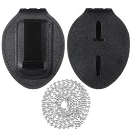 Police Badge Holder Universal Law Enforcement Security Badge Holder Belt Clip Universal Leather Holders with Stainless Bead Chain for Law Enforcement Police Firefighter Detective(Black)