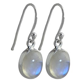 I-be, Rainbow Moonstone Gemstone Earrings Oval 925 Silver, Length 3 cm in Gift Box, 397912 k S, Sterling Silver, Moonstone