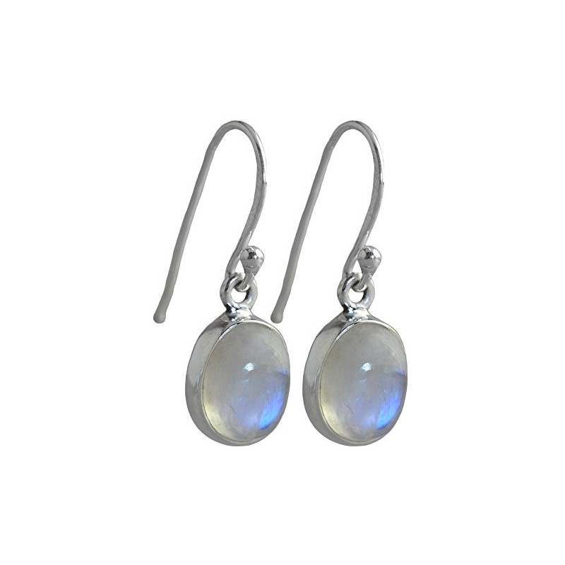 I-be, Rainbow Moonstone Gemstone Earrings Oval 925 Silver, Length 3