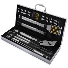 16-Piece BBQ Grill Accessories Set - Barbecue Tool Kit with Aluminum Case for Home Grilling - Great Gift for Birthday or Father’s Day by Home-Complete