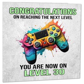 30th Birthday Gamer Birthday Card - 30 Year old thirty, thirtieth Gaming Happy Birthday Card Teenager Boys 145 x 145mm