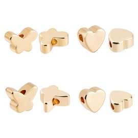 BENECREAT 40PCS 18K Gold Plated Spacer Beads Butterfly & Heart Brass Beads for Bracelet Necklace DIY Jewelry Making - 10PCS/Shape