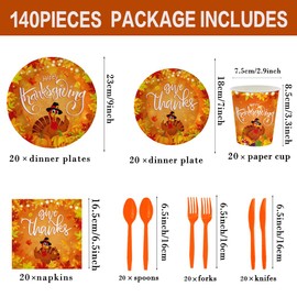JLCFUTURE 140Pcs, Thanksgiving Day Party Supplies Plates and Napkins Happy Thanksgiving Decorations Tableware Set Fall Birthday Decorations Give Thanks Turkey Paper Plates, Serve for 20