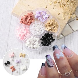 1Box Bow Nail Charms for Nail Art Colorful Bowknot Nail Art Charms 3D Resin Mixed Bow Knot Pink Nail Jewelry Bling Nail Art Designs Cute Nail Charms Rhinestones for Women Acrylic Nails Accessories