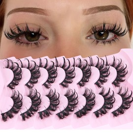 Lashes Wispy False Eyelashes Natural Fairy Fake Eyelashes Cat Eye Lashes Long Strip Eyelashes Doll Manga Lashes 7 Pairs C Curl Lashes Pack by ALICROWN