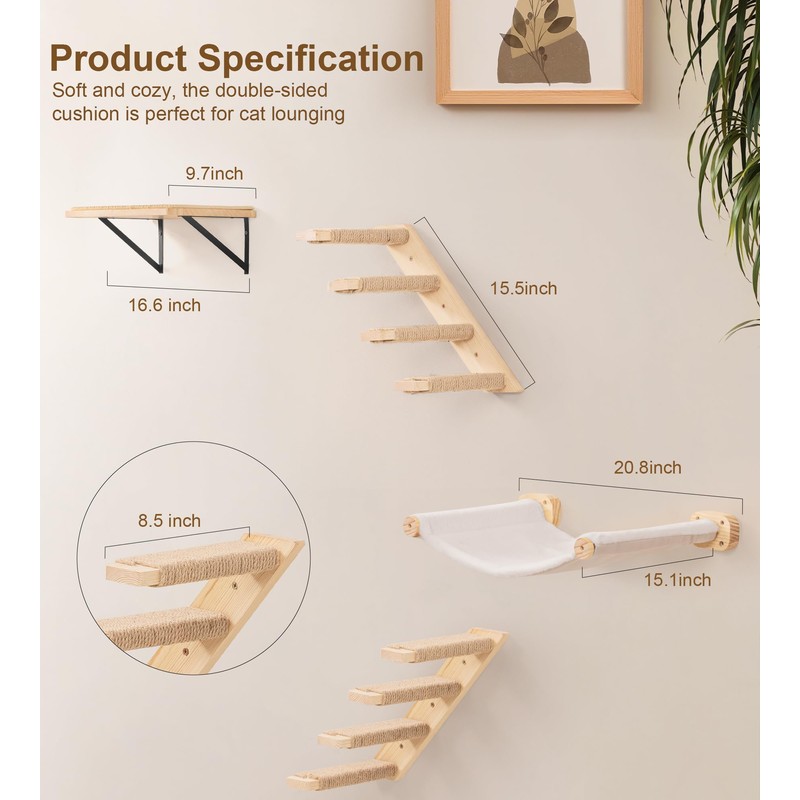 Cat Wall Hammock Set of 3, Wall Shelves with 1