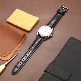 MUENShop Extra Long XXL Strap Genuine Leather Quick Release 18mm-22mm with Deployment Buckle Butterfly Buckle (XXL-22mm, Pin buckle black)