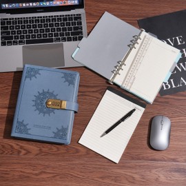 Wason A5 Journal with Lock PU Leather Ring Binder Portfolio, Refillable Writing Diary Notebook Planner and Lined Paper Notepad, Pen, Clipboard Organizer For Men & Women, Ideal For Business, School &