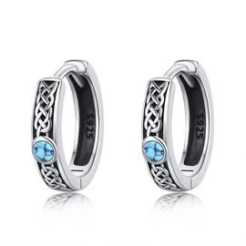 Dreamboat Celtic Knot Earrings for Women Irish Earrings Men Sterling Silver Turquoise Small Hoop Earrings Unisex Arracadas Para Hombr Jewelry Irish Gifts