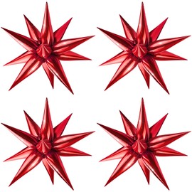 Moukiween 50 PCS Red Star Balloons, 12 Point Spike Explosion Star Foil Balloons for Birthday, Wedding, Valentine's Day, Bridal Shower, Christmas Decorations (Red)