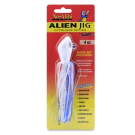 No Alibi Alien Jig Offshore Series, Glow Blue/White Skirt, 4 oz White/Blue Head, 5/0 Hooks (2)