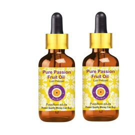 Deve Herbes Pure Passion Fruit Oil (Passiflora edulis) with Glass Dropper Cold Pressed (Pack of Two) 100ml X 2 (6.76 oz)
