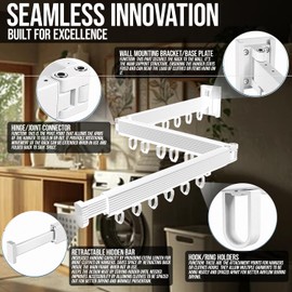 MODERNOIKOS Wall Mounted Drying Rack for Laundry - Foldable Clothes Hanger Dryer with 180° Swivel, 220 lb Capacity, Aluminum Construction, Space-Saving Indoor Outdoor Organizer - White